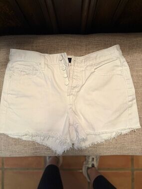 7 For All Mankind White High-Rise Frayed Hem Jean Shorts